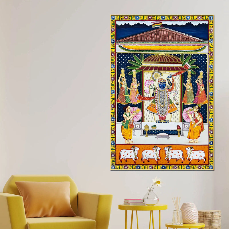 Divine Aarti Ceremony in the Palace of Shrinathji Pichwai Canvas Wall Painting
