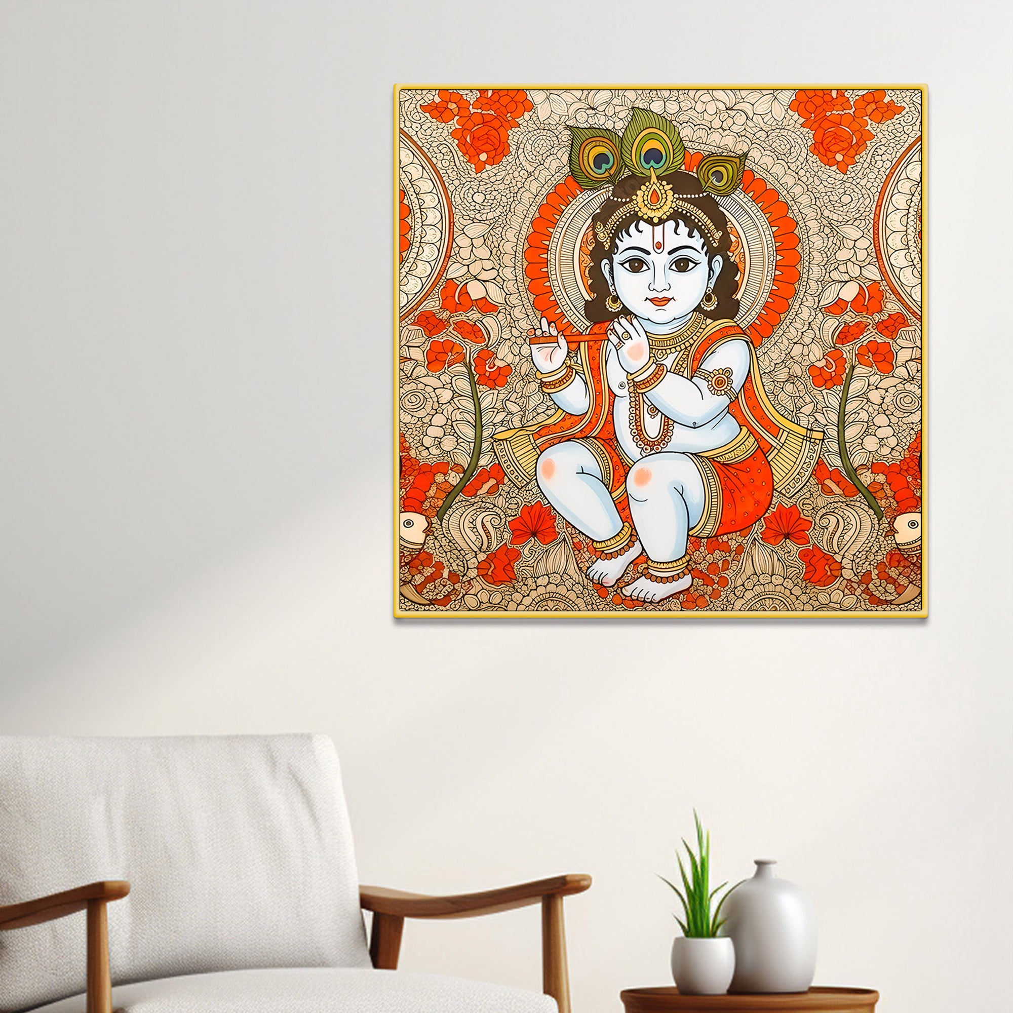 Divine Bal Gopal Shri Krishnaji Modern Wall Art Canvas Painting for Home & Office