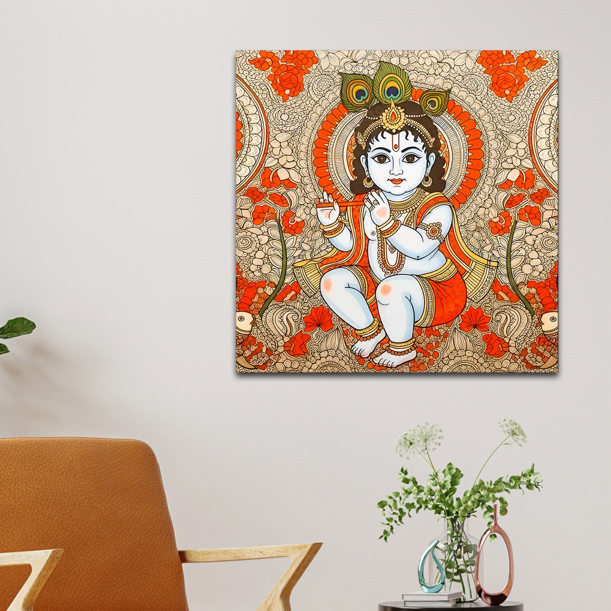 Divine Bal Gopal Shri Krishnaji Modern Wall Art Canvas Painting for Home & Office