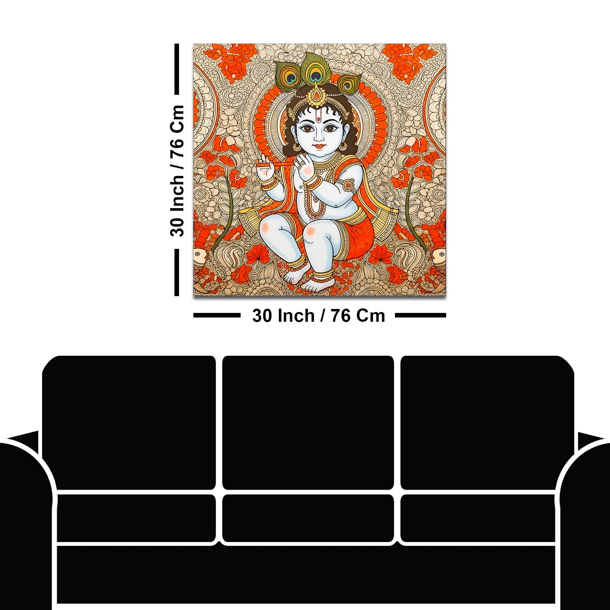 Divine Bal Gopal Shri Krishnaji Madhubani Modern Wall Art Canvas Painting for Home & Office