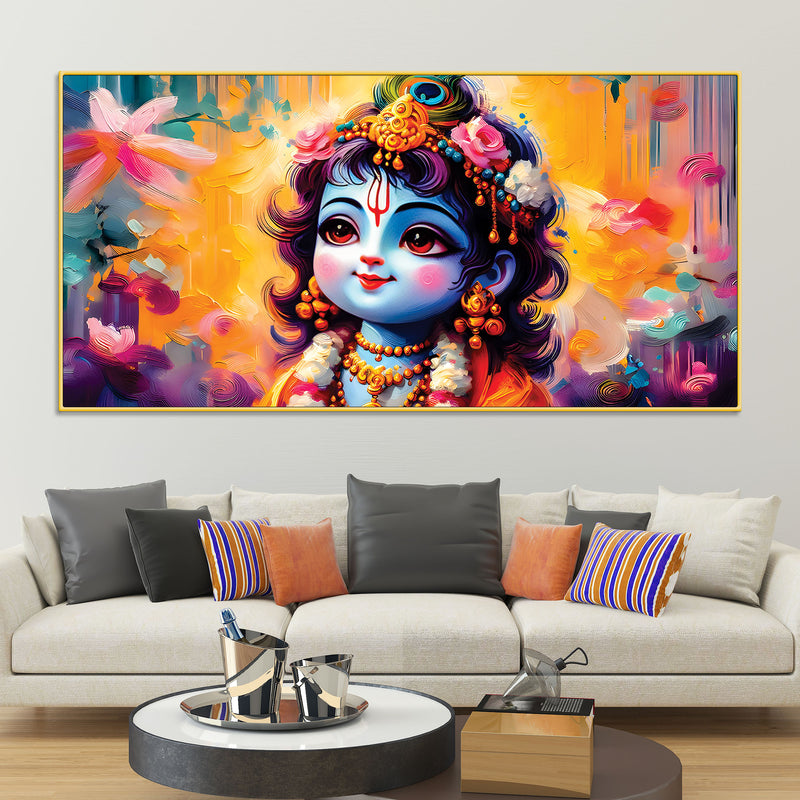 Divine Bal Krishna Floral Background Painting