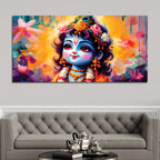 Divine Bal Krishna Floral Background Painting