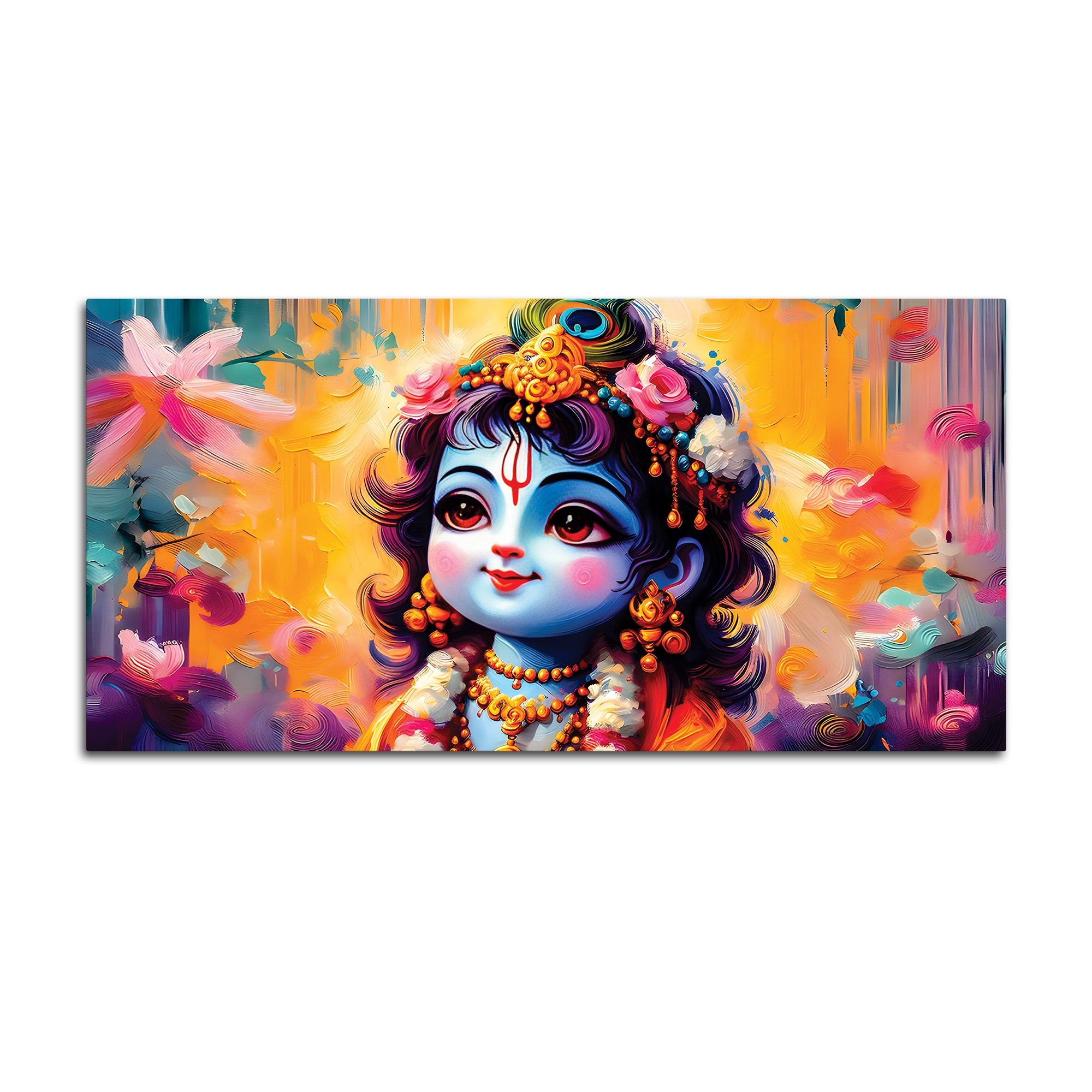 Divine Bal Krishna Floral Background Painting