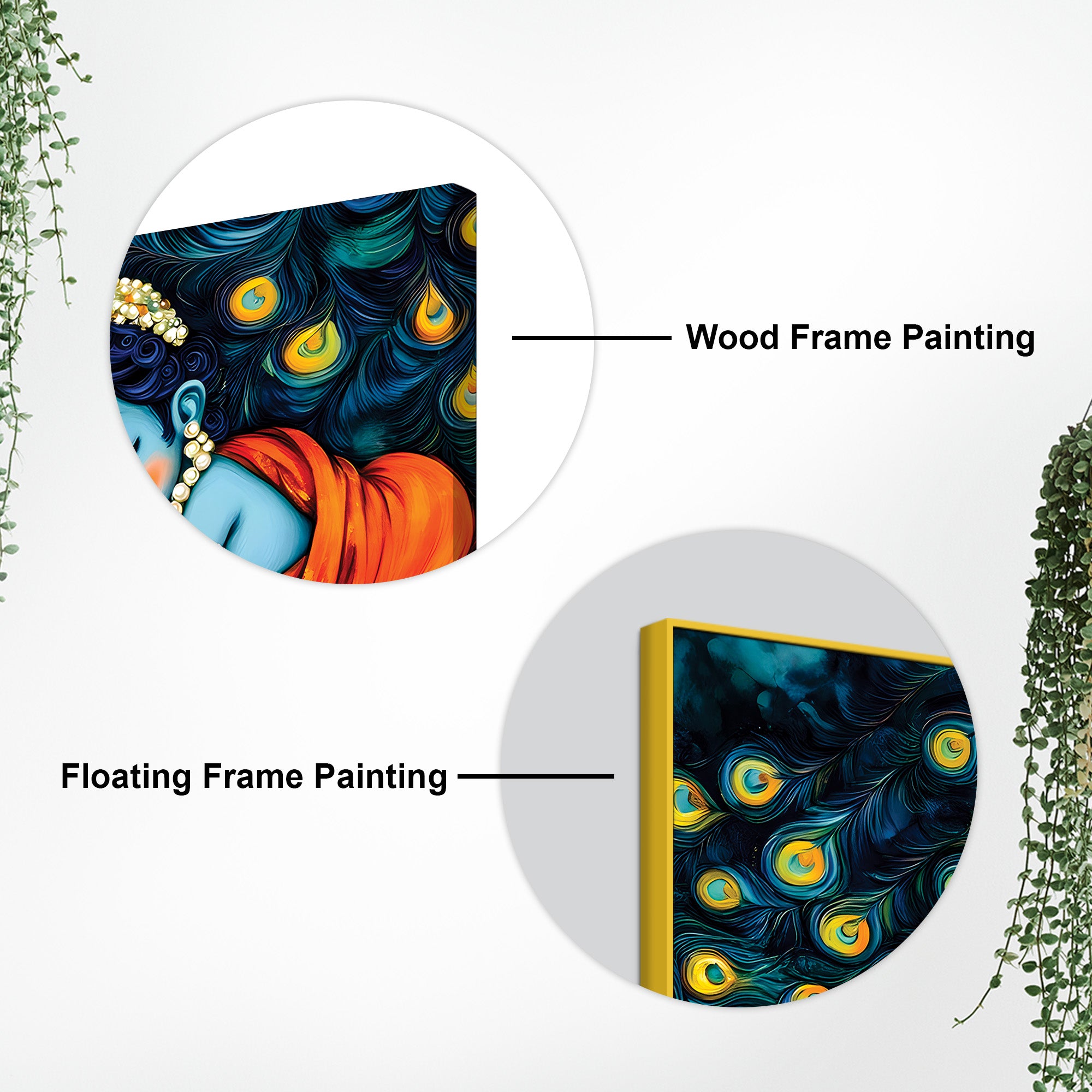 Divine Bal Krishna Sleeping Painting with Peacock Feather Art