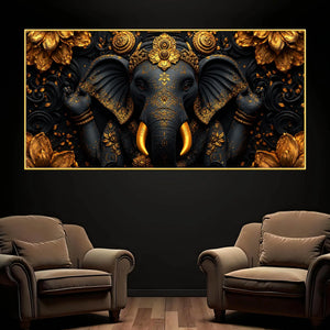 Divine Black and Gold Lord Shri Ganesha 3D Canvas Wall Painting