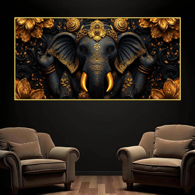 Divine Black and Gold Lord Shri Ganesha 3D Canvas Wall Painting