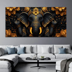 Divine Black and Gold Lord Shri Ganesha 3D Canvas Wall Painting