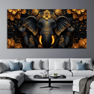 Divine Black and Gold Lord Shri Ganesha 3D Canvas Wall Painting