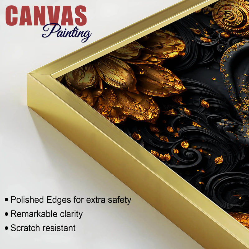 Divine Black and Gold Lord Shri Ganesha 3D Canvas Wall Painting