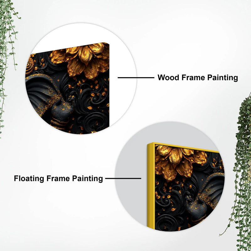 Divine Black and Gold Lord Shri Ganesha 3D Canvas Wall Painting