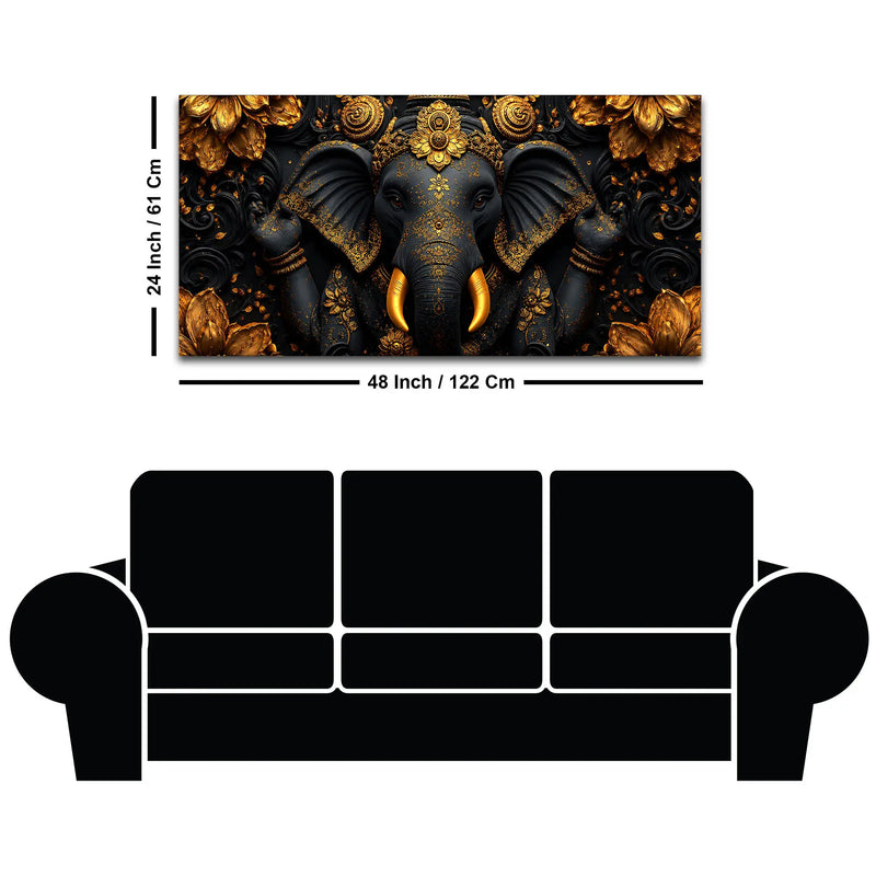 Divine Black and Gold Lord Shri Ganesha 3D Canvas Wall Painting