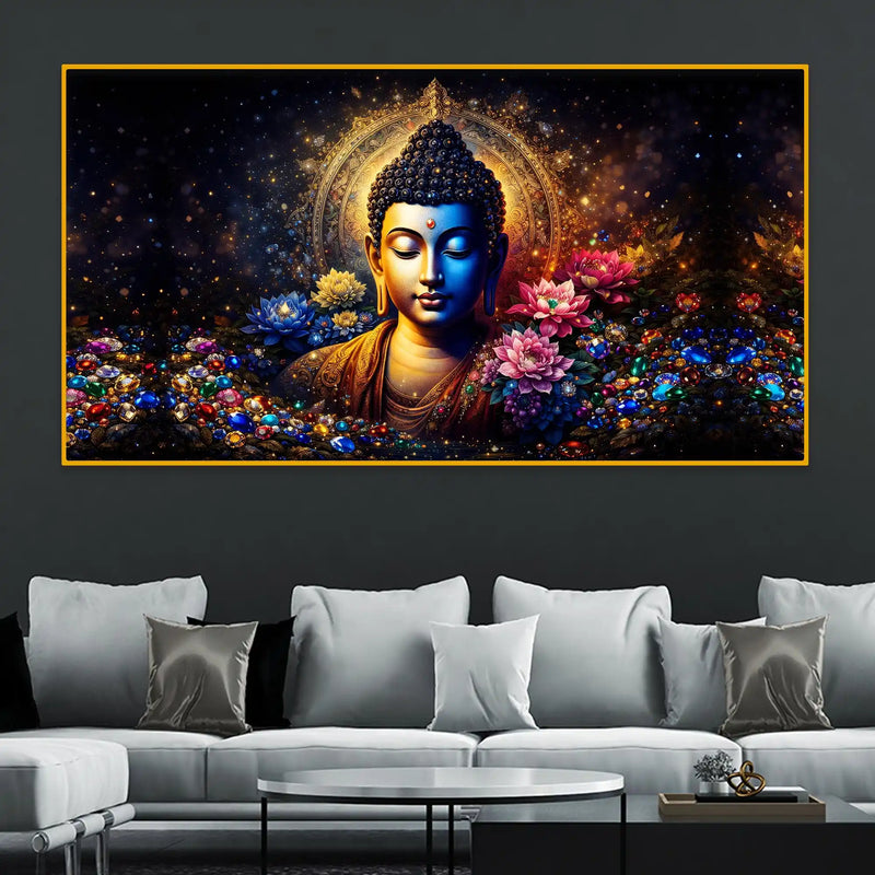 Divine Buddha Aura Crystal Glass Painting for Premium Wall Decor