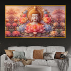 Divine Buddha Floral Crystal Glass Painting for Bedroom Décor