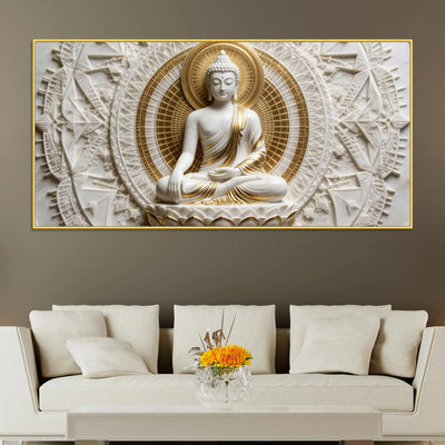 Divine Buddha Meditation Marble Relief 3D Canvas Wall Painting