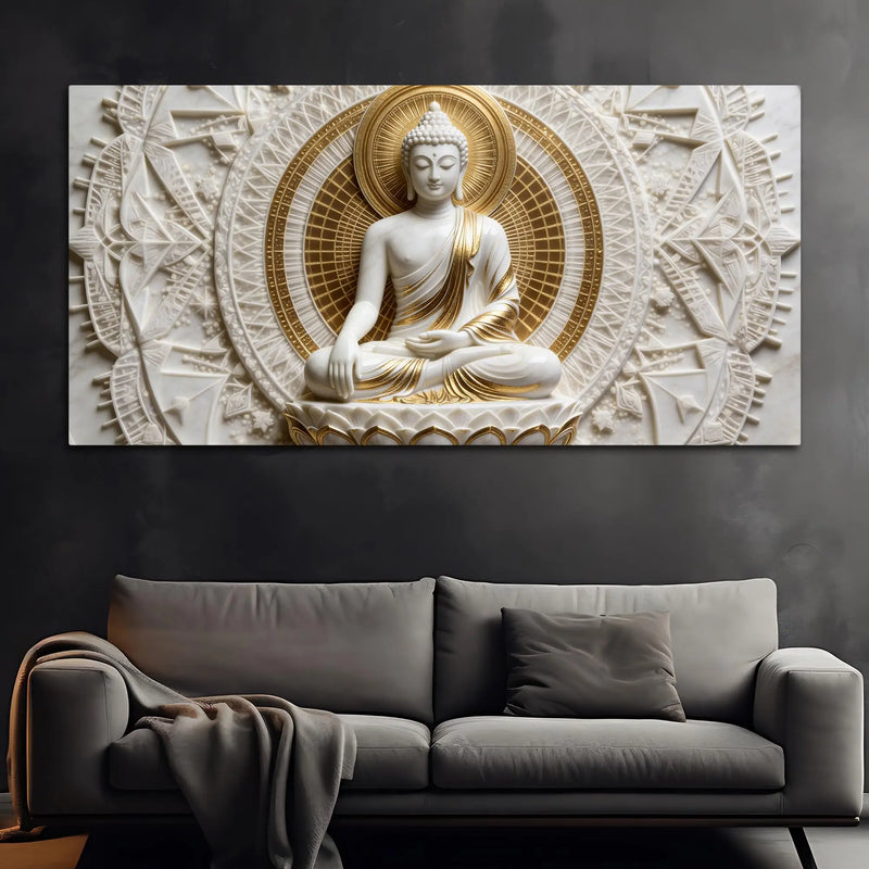 Divine Buddha Meditation Marble Relief 3D Canvas Wall Painting