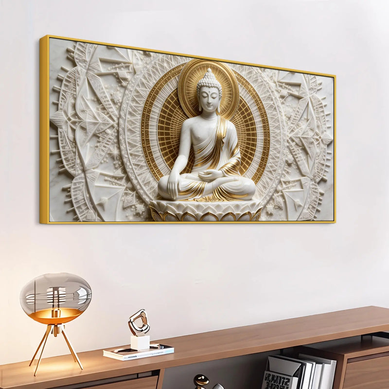 Divine Buddha Meditation Marble Relief 3D Canvas Wall Painting