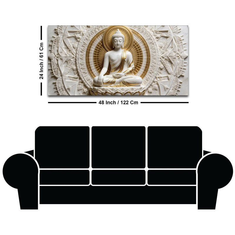 Divine Buddha Meditation Marble Relief 3D Canvas Wall Painting