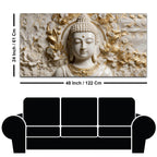 Divine Buddha Portrait with White & Golden Florals 3D Canvas Wall Painting