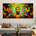 Divine Buddha Wall Painting with Butterfly & Green Nature Theme