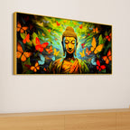Divine Buddha Wall Painting with Butterfly & Green Nature Theme