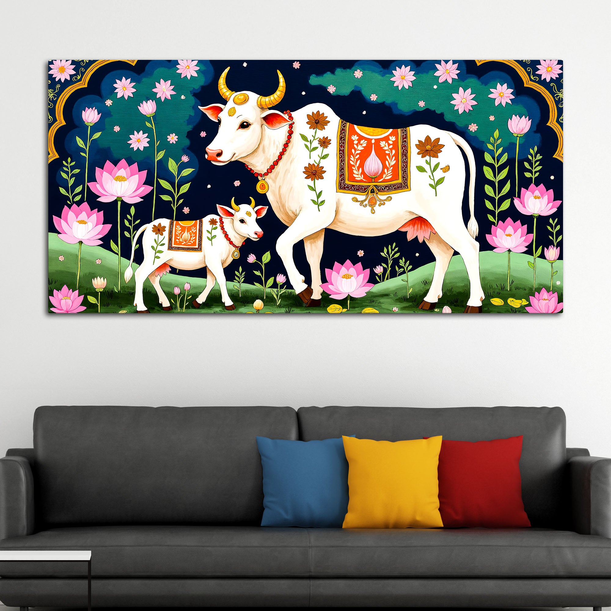 Divine Cow & Calf Pichwai Painting | Positive Energy Wall Decor