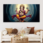 Divine Dancing Vighnaharta Ganpati Bappa Canvas Wall Painting for Home & Pooja Spaces – Modern Religious Wall Decor