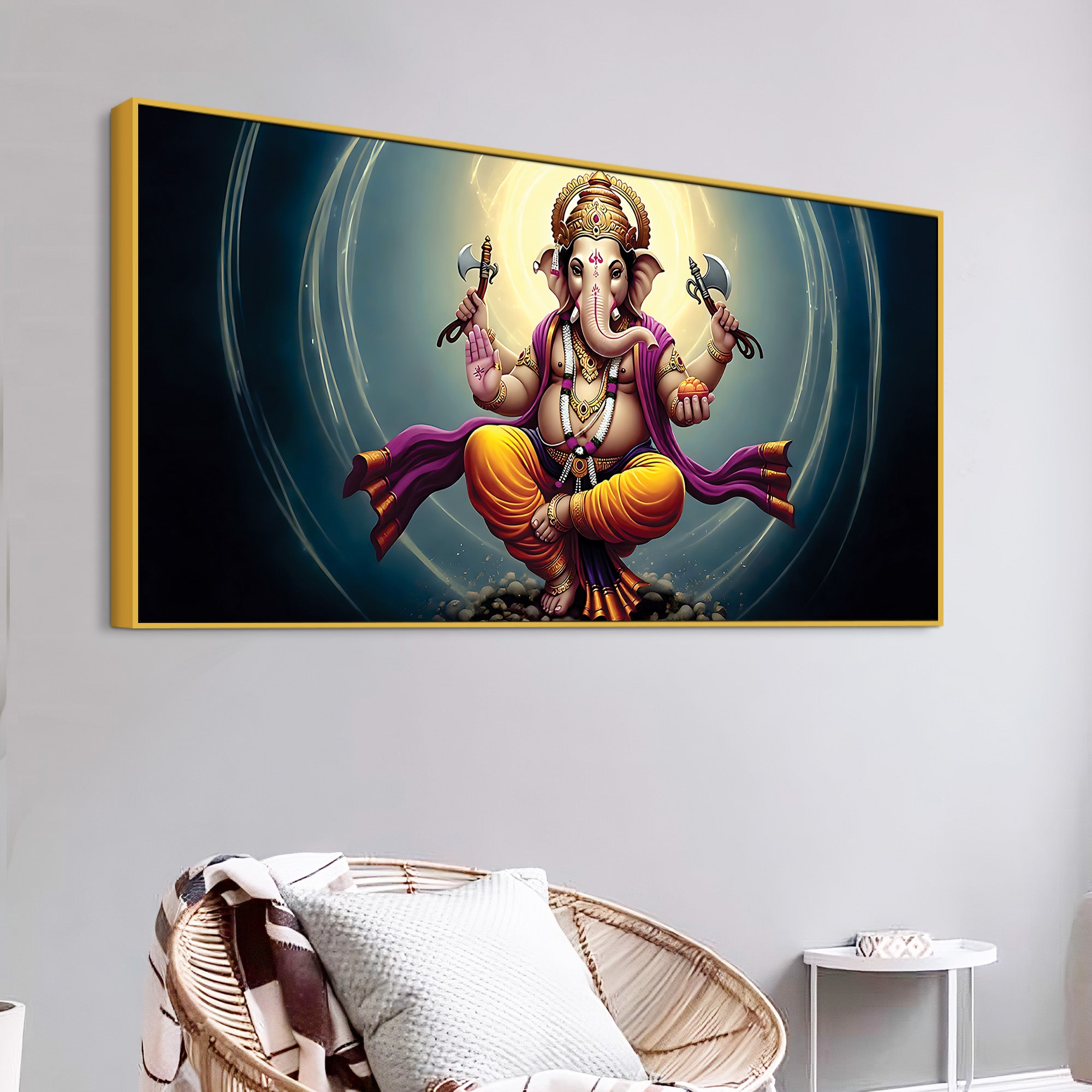 Divine Dancing Vighnaharta Ganpati Bappa Canvas Wall Painting for Home & Pooja Spaces – Modern Religious Wall Decor