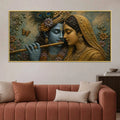 Divine Eternal Love of Shri Radha Krishna Golden 3D Bas-Relief Type Canvas Wall Painting