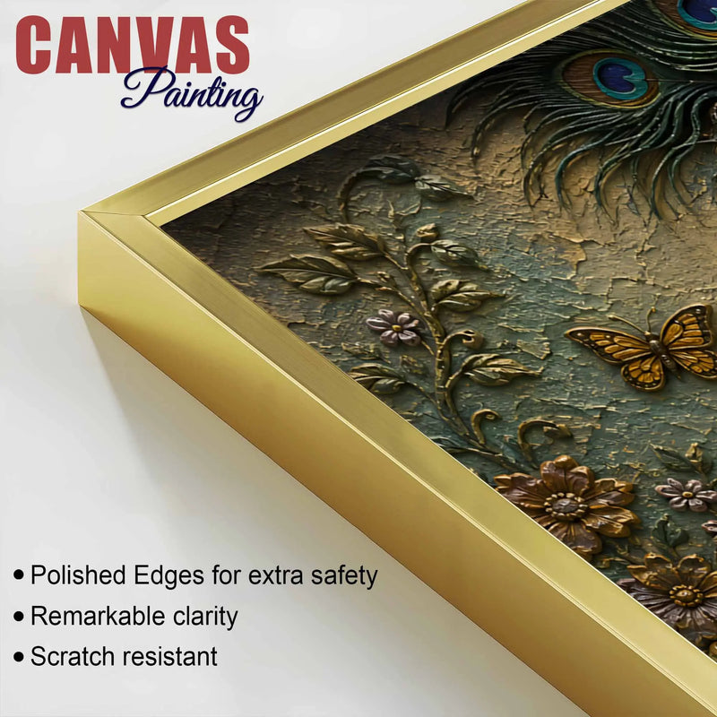 Divine Eternal Love of Shri Radha Krishna Golden 3D Bas-Relief Type Canvas Wall Painting