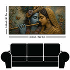 Divine Eternal Love of Shri Radha Krishna Golden 3D Bas-Relief Type Canvas Wall Painting