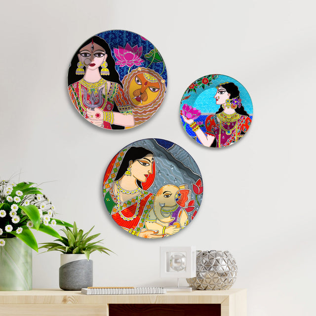 Divine Feminine Power & Peace Premium Wall Plates Painting Set of 3