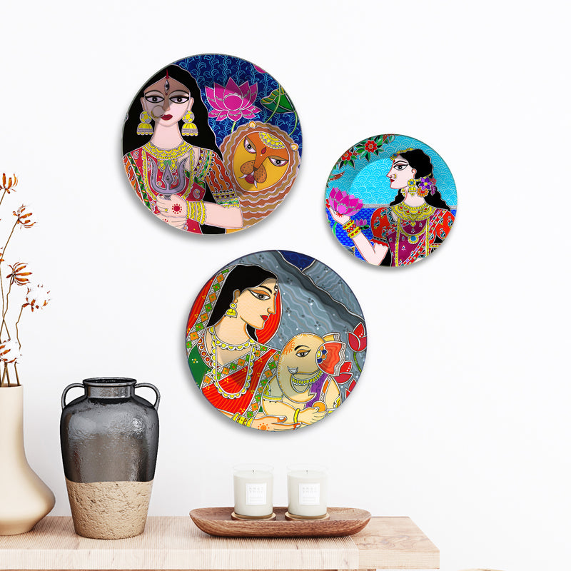 Divine Feminine Power & Peace Premium Wall Plates Painting Set of 3