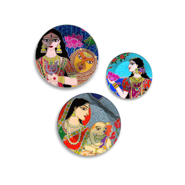 Divine Feminine Power & Peace Premium Wall Plates Painting Set of 3