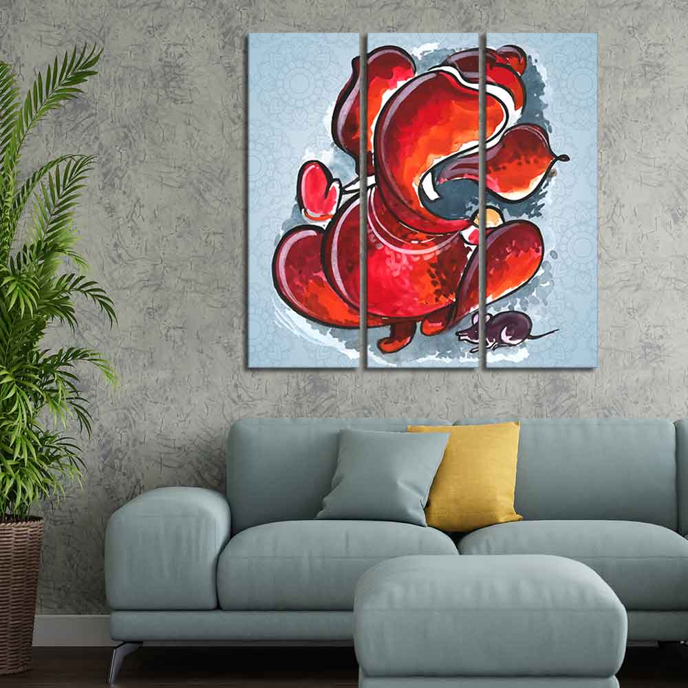 Divine Ganesha Abstract Art Canvas Wall Painting Set of Three