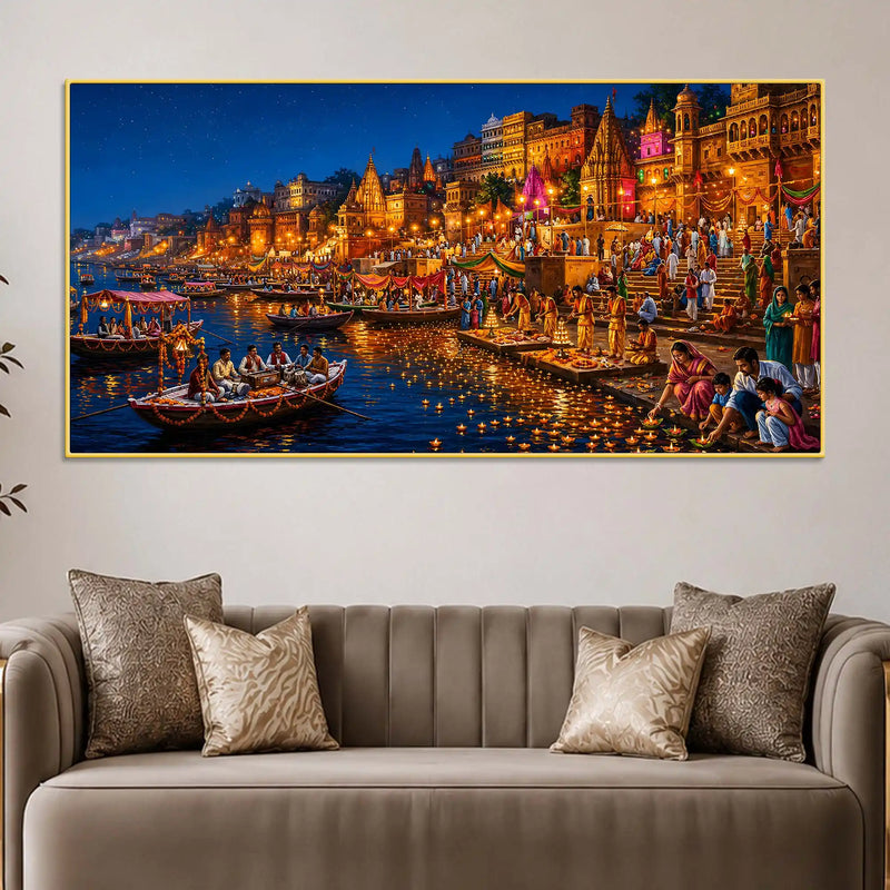 Divine Ganga Aarti Banaras Canvas Wall Painting