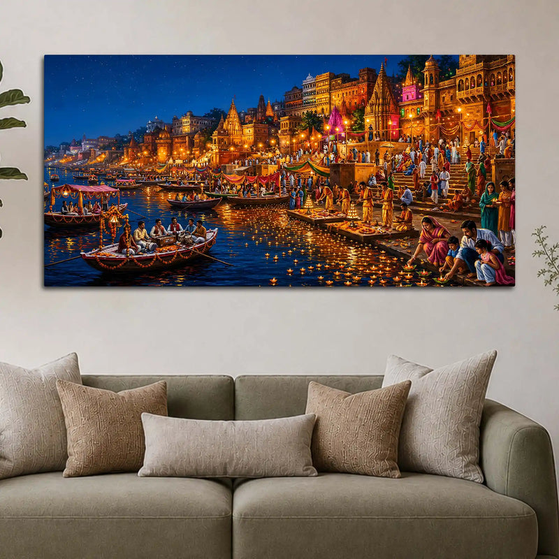 Divine Ganga Aarti Banaras Canvas Wall Painting