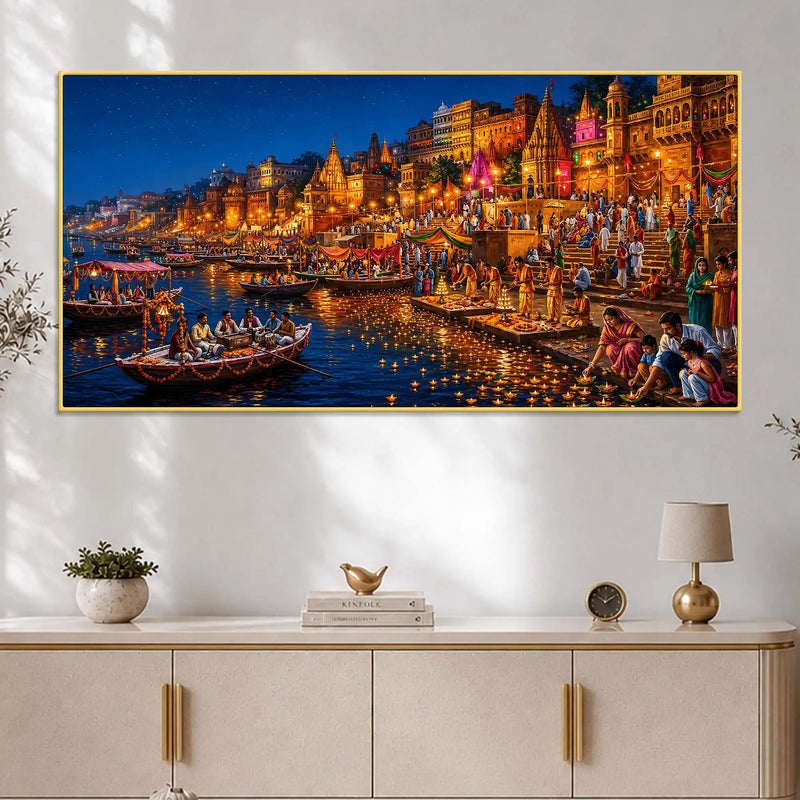 Divine Ganga Aarti Banaras Canvas Wall Painting