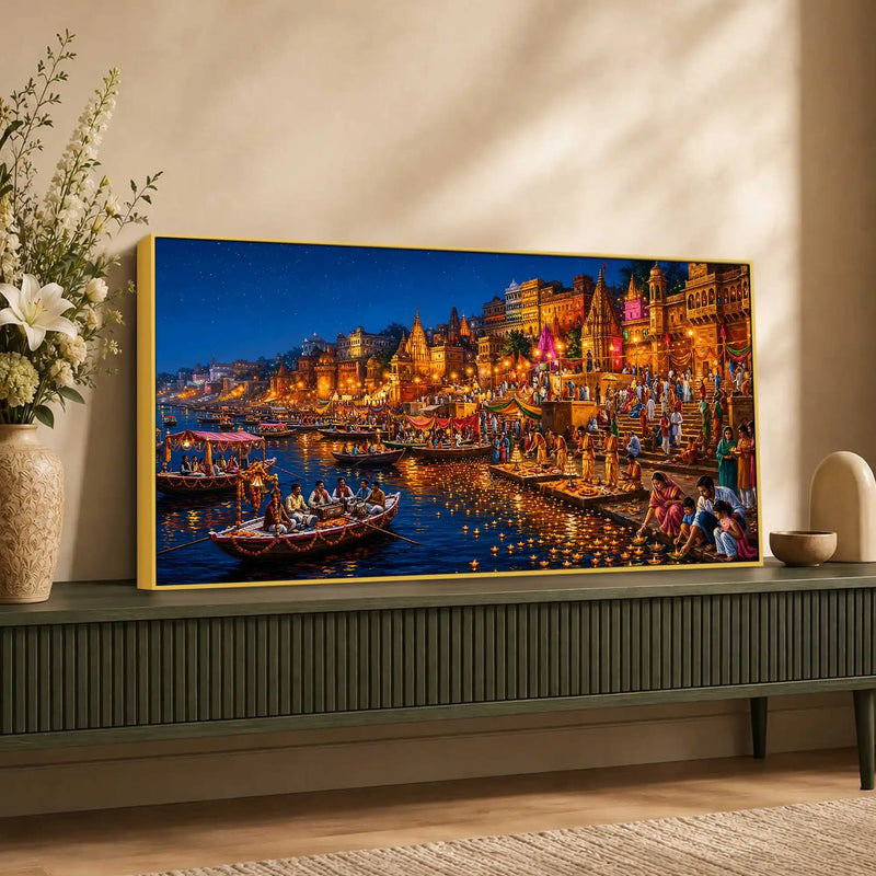 Divine Ganga Aarti Banaras Canvas Wall Painting