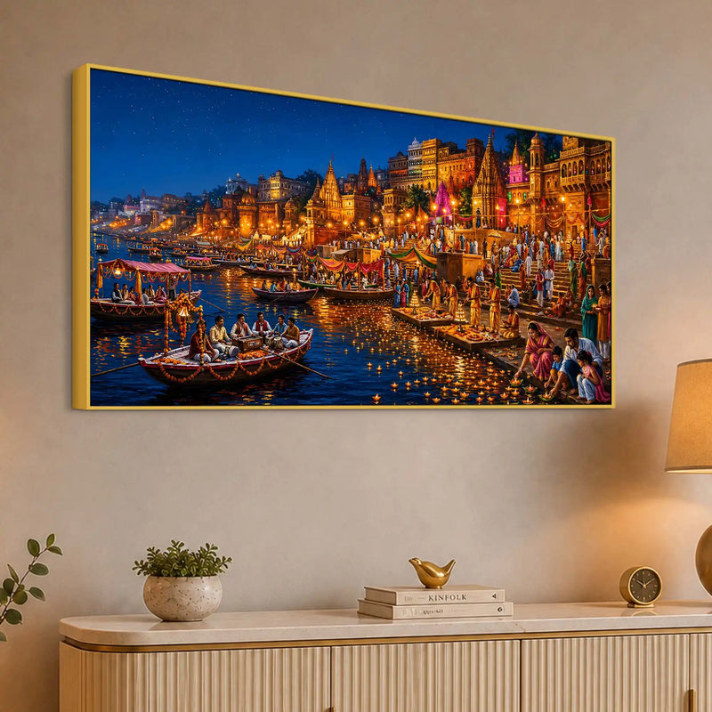 Divine Ganga Aarti Banaras Canvas Wall Painting