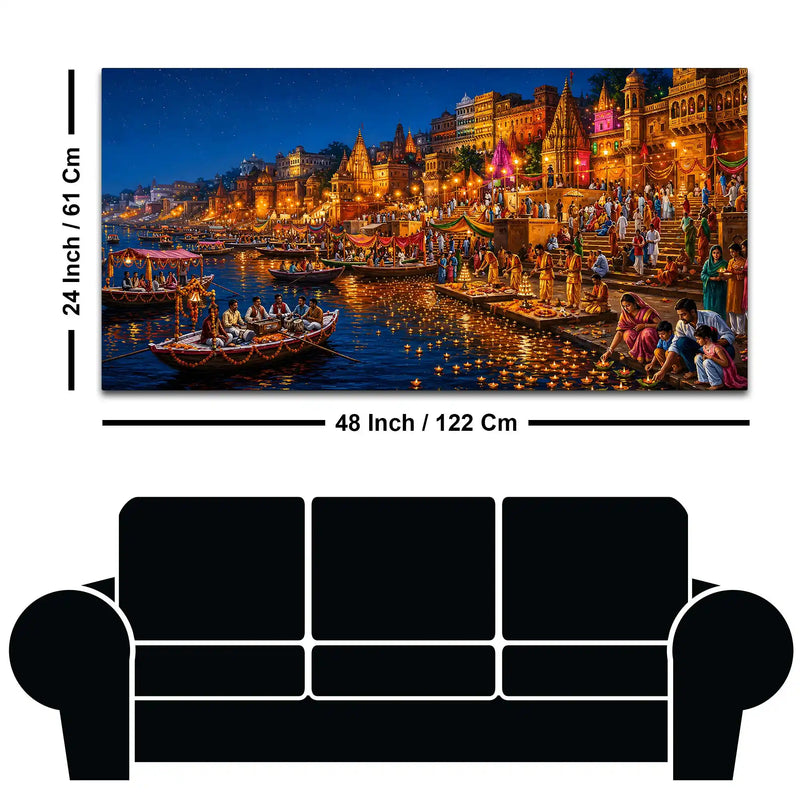 Divine Ganga Aarti Banaras Canvas Wall Painting
