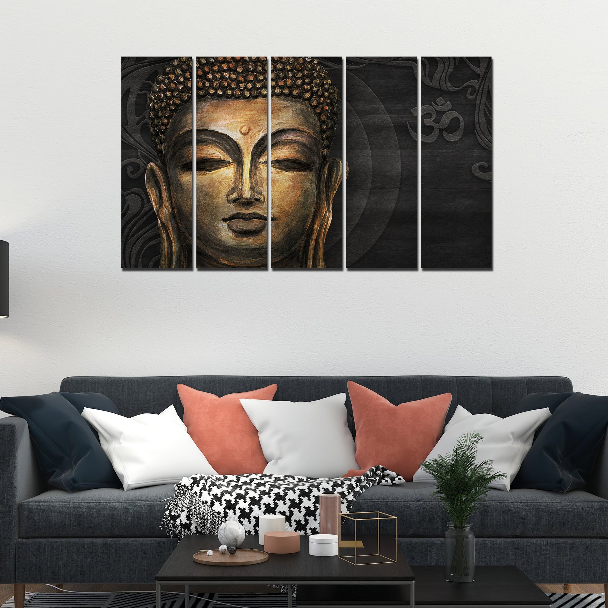 Divine Gautam Buddha Face Wall Painting 5 Pieces