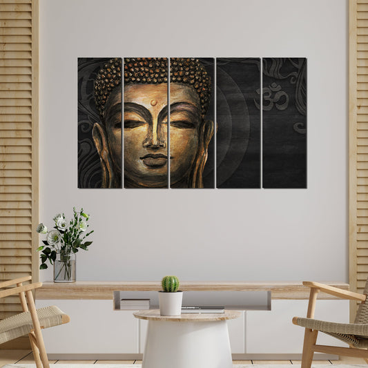 Divine Gautam Buddha Face Wall Painting 5 Pieces