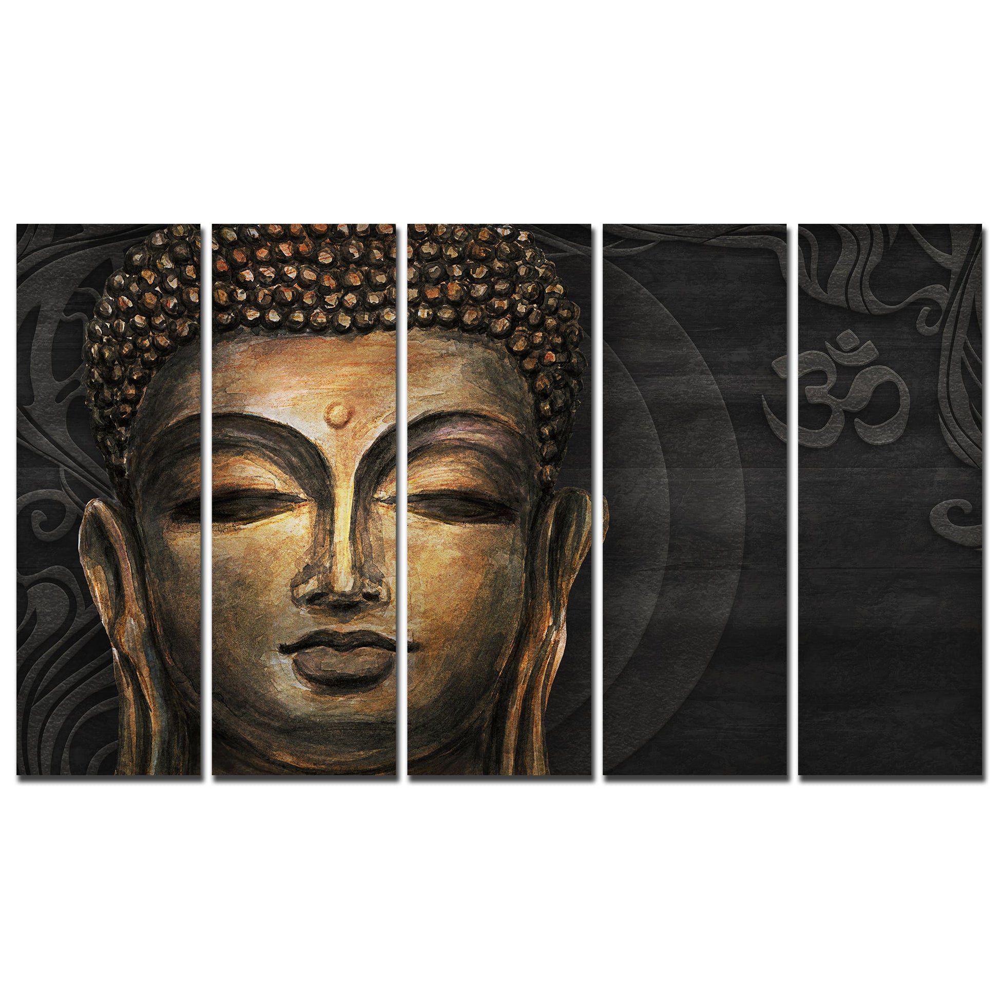 Divine Gautam Buddha Face Wall Painting 5 Pieces