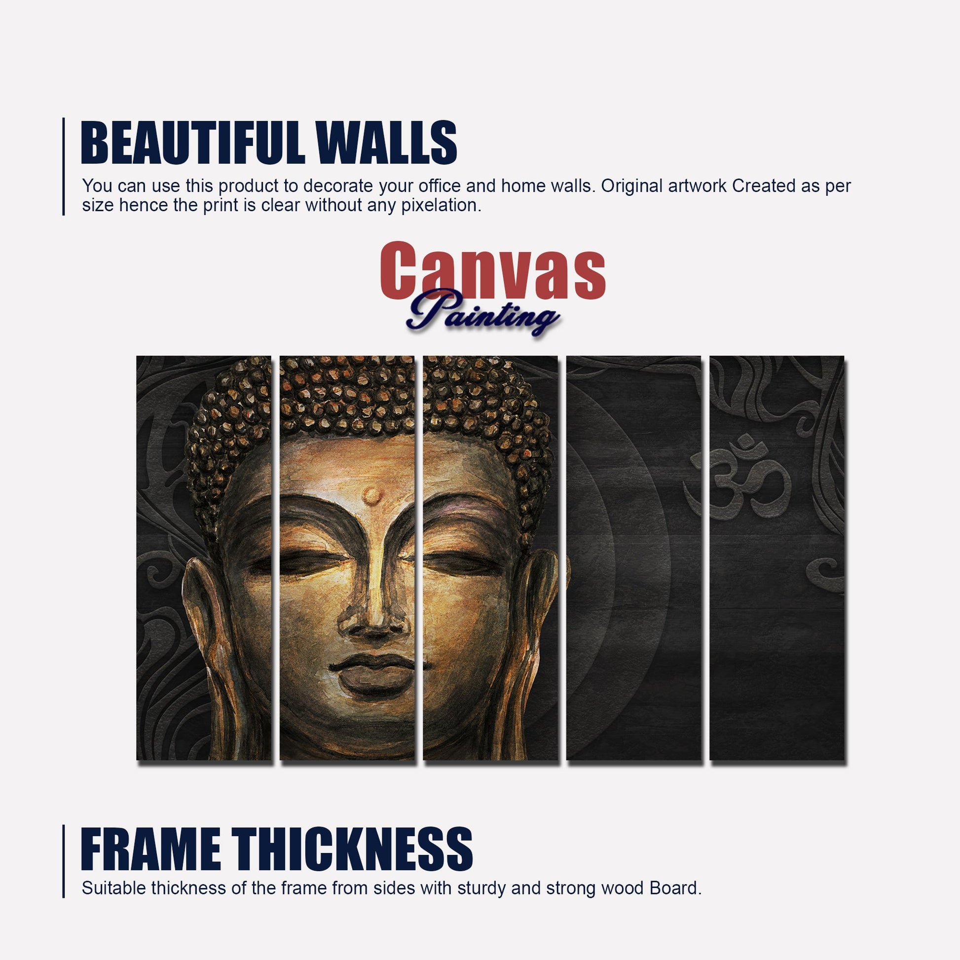 Divine Gautam Buddha Face Wall Painting 5 Pieces