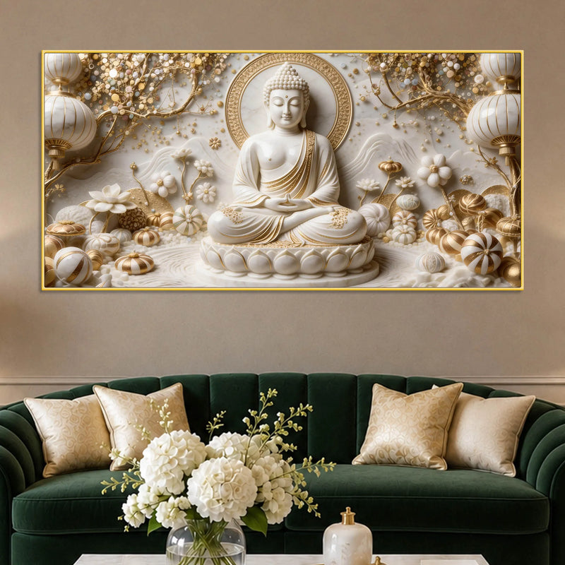 Divine Gautam Buddha in Meditation 3D Canvas Wall Painting