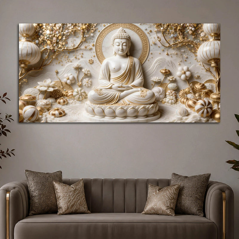 Divine Gautam Buddha in Meditation 3D Canvas Wall Painting