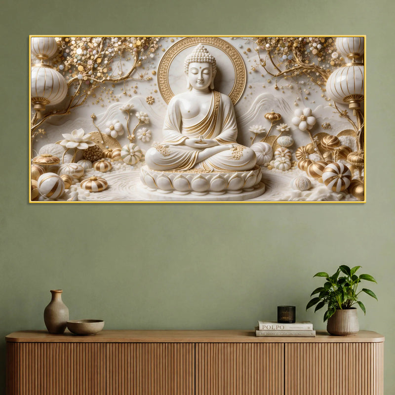 Divine Gautam Buddha in Meditation 3D Canvas Wall Painting