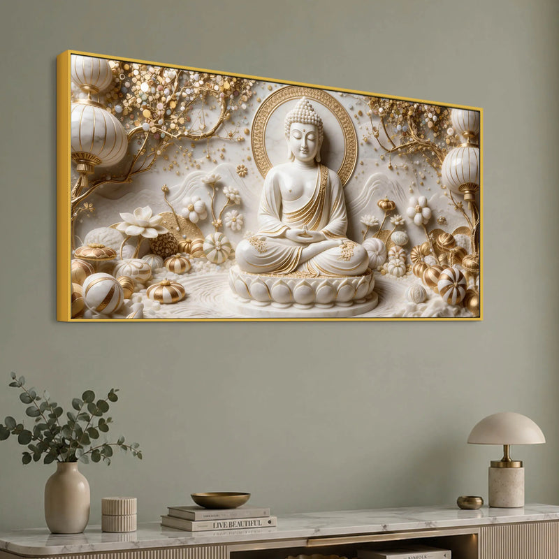 Divine Gautam Buddha in Meditation 3D Canvas Wall Painting