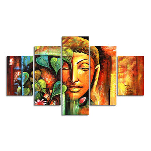 Divine Gautama Buddha Face Premium Frame Wall Painting of Five Pieces