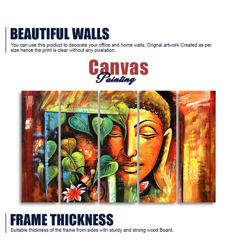 Divine Gautama Buddha Face Premium Frame Wall Painting Set of Five